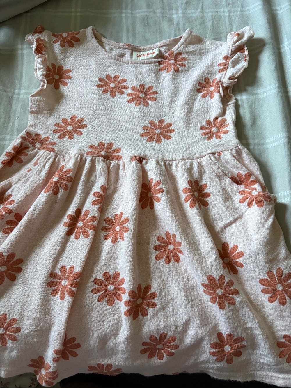 Cat & Jack Light Pink Dress with Orange Floral Print and Ruffle Sleeves